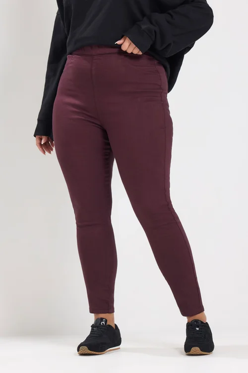 Yours Curve Burgundy Red Pull On Jenny Jeggings - 18 Image 1