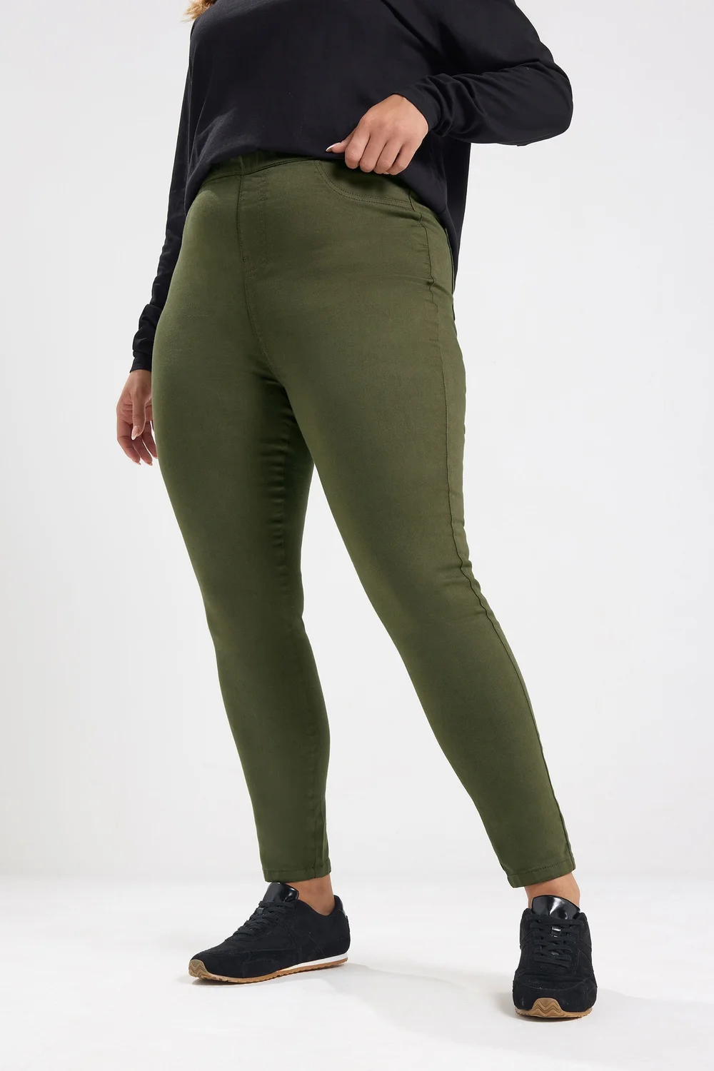Yours Curve Olive Green Pull On Jenny Jeggings - 12 Image 1