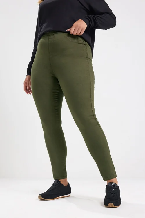 Yours Curve Olive Green Pull On Jenny Jeggings - 12 Image 1