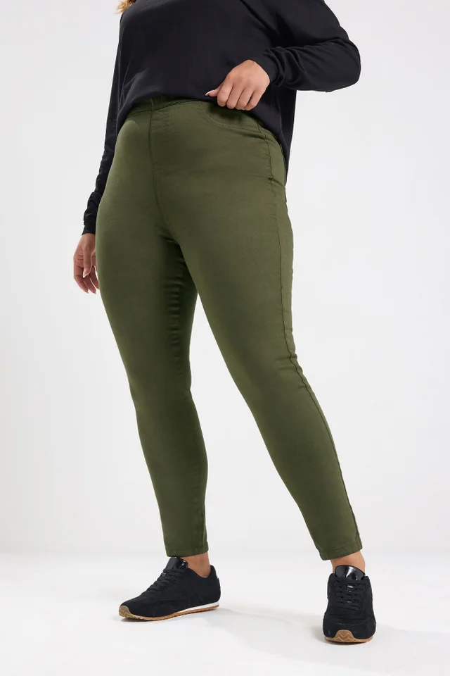 Yours Curve Olive Green Pull On Jenny Jeggings