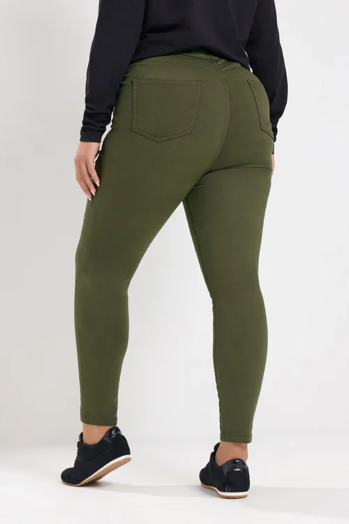 Yours Curve Olive Green Pull On Jenny Jeggings - 12 Image 3
