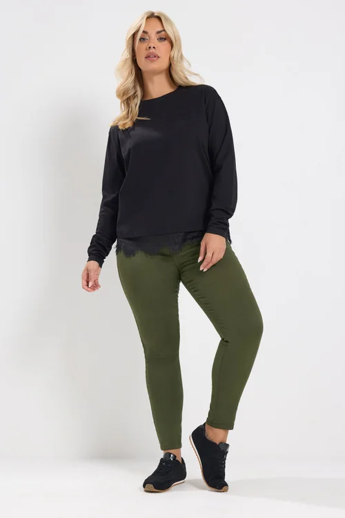 Yours Curve Olive Green Pull On Jenny Jeggings - 12 Image 2