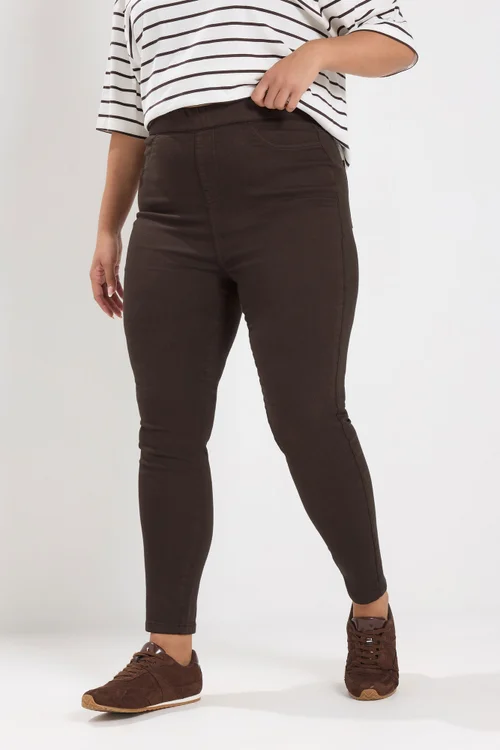 Yours Curve Chocolate Brown Pull On Grace Jeggings - 20 Image 1