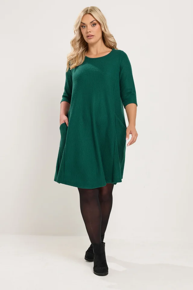 Yours Curve Green Drape Pocket Dress