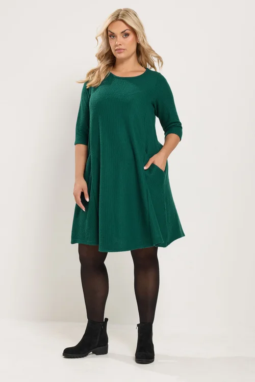 Yours Curve Green Drape Pocket Dress - 18 Image 2