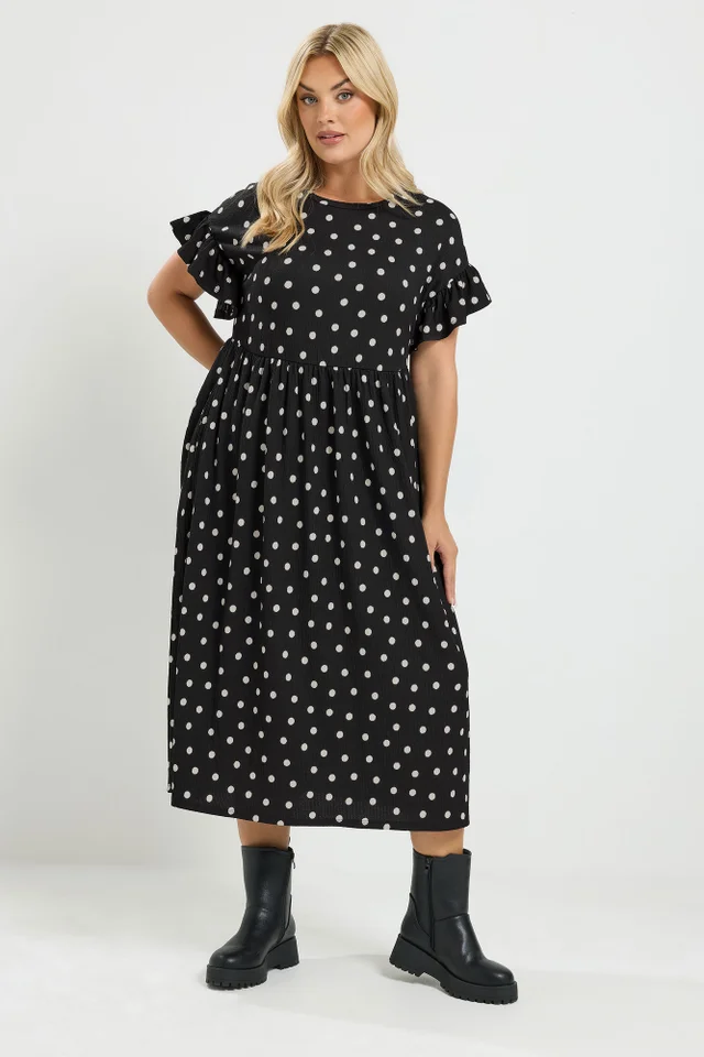Yours Curve Black Polka Dot Maxi Dress