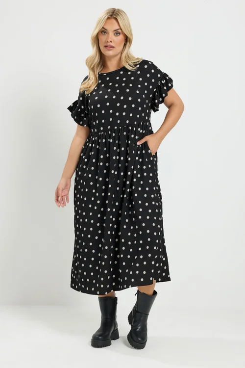 Yours Curve Black Polka Dot Maxi Dress - 22-24 Image 1