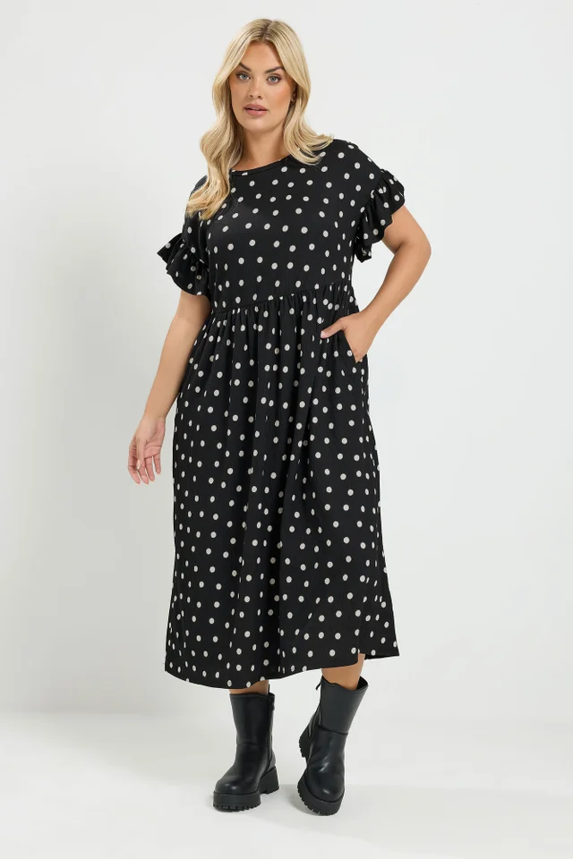Yours Curve Black Polka Dot Maxi Dress