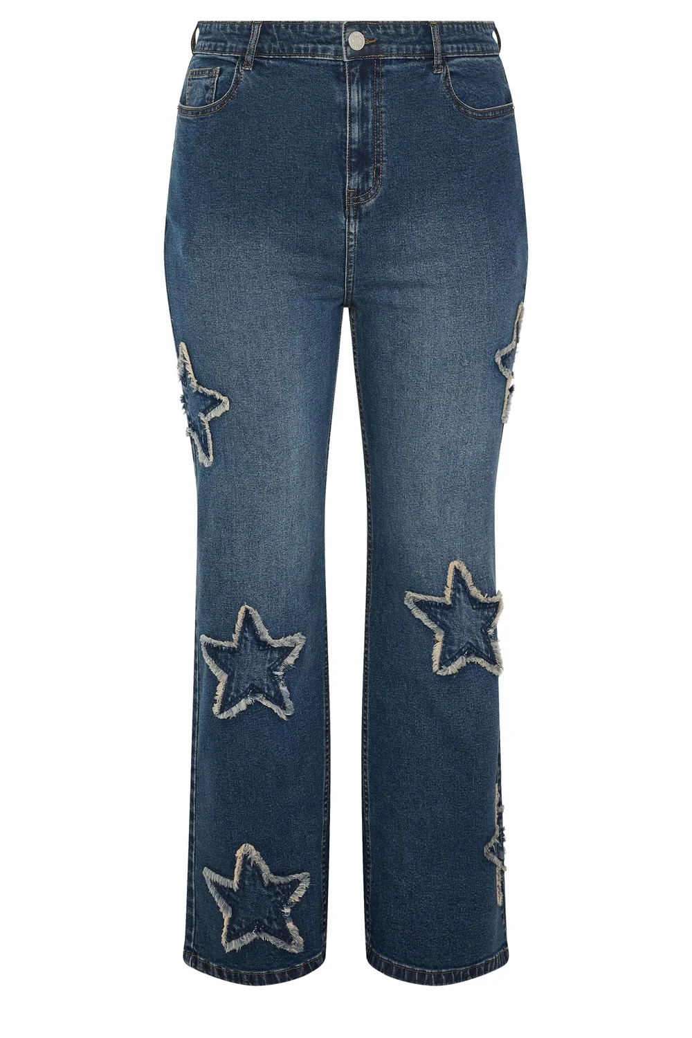Yours Curve Mid Blue Star Embroidered Jeans - 28/L28 Image 5