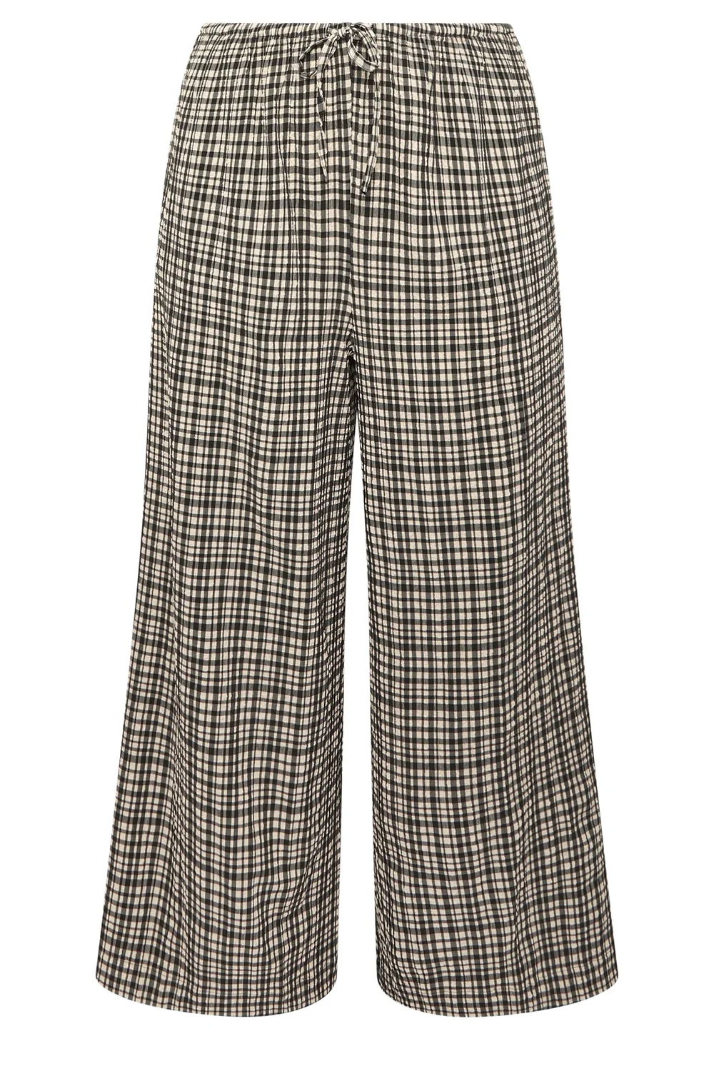 Yours Curve Natural Brown Gingham Wide Leg Texture Trousers - 34-36/L28 Image 5