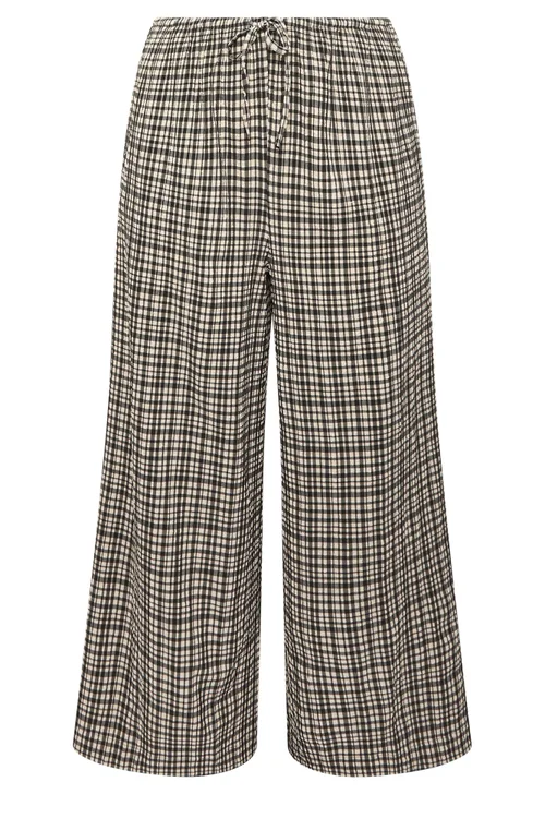 Yours Curve Natural Brown Gingham Wide Leg Texture Trousers - 34-36/L28 Image 5