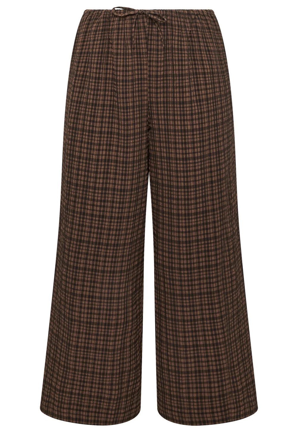 Yours Curve Chocolate Brown Gingham Wide Leg Texture Trousers - 16/L30 Image 5