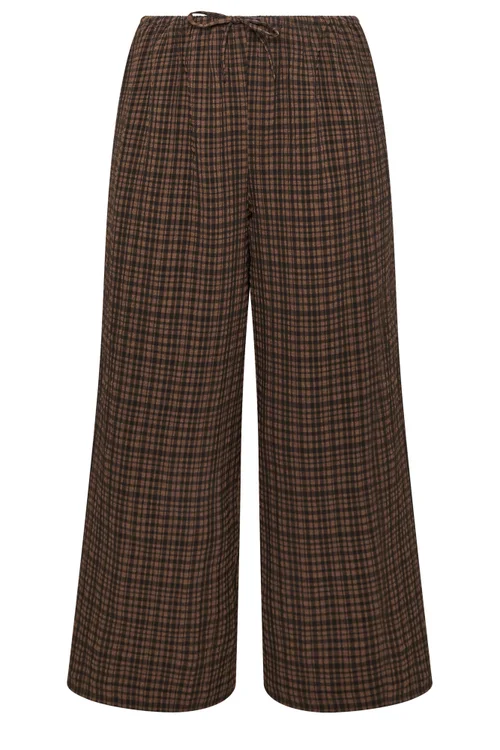 Yours Curve Chocolate Brown Gingham Wide Leg Texture Trousers - 16/L30 Image 5
