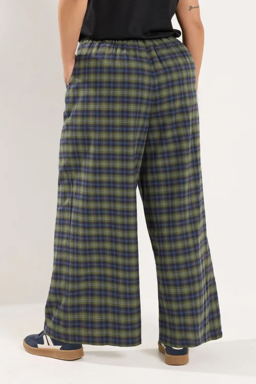 Yours Curve Green Check Wide Leg Woven Trousers - 22-24/L30 Image 3