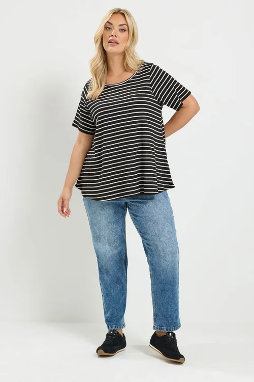 Yours Curve Black Stripe Ribbed Top - 22-24 Image 2