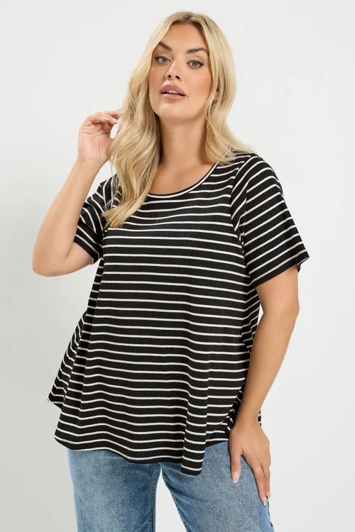 Yours Curve Black Stripe Ribbed Top - 22-24 Image 1