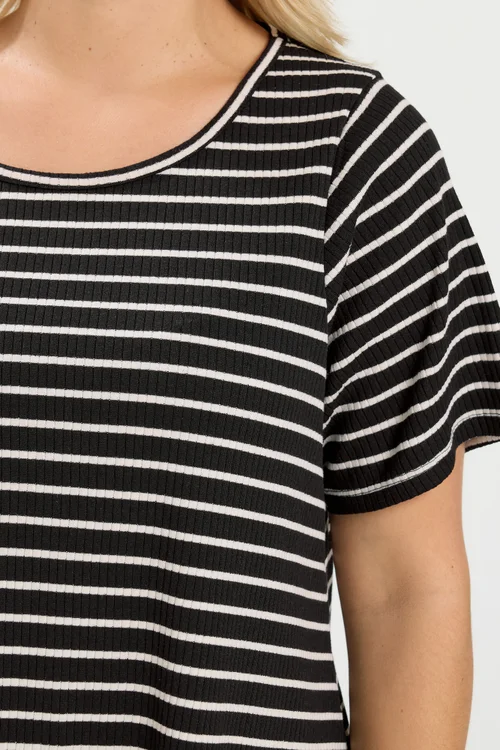 Yours Curve Black Stripe Ribbed Top - 22-24 Image 4