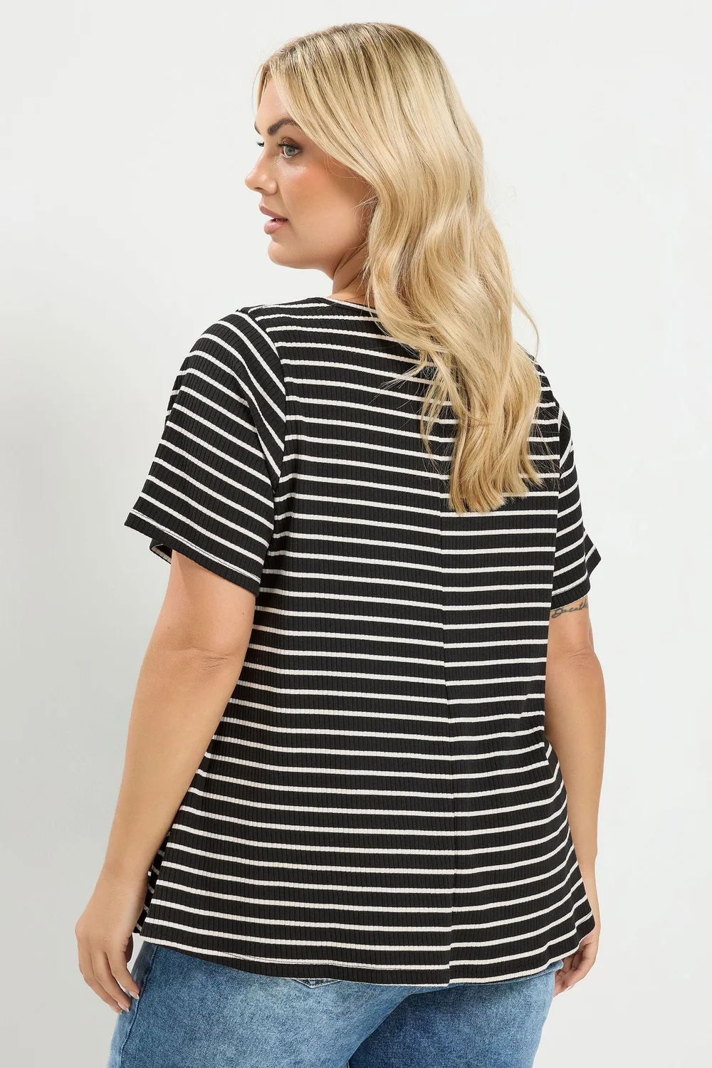 Yours Curve Black Stripe Ribbed Top - 22-24 Image 3