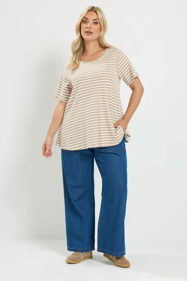 Yours Curve Natural Brown Stripe Top
