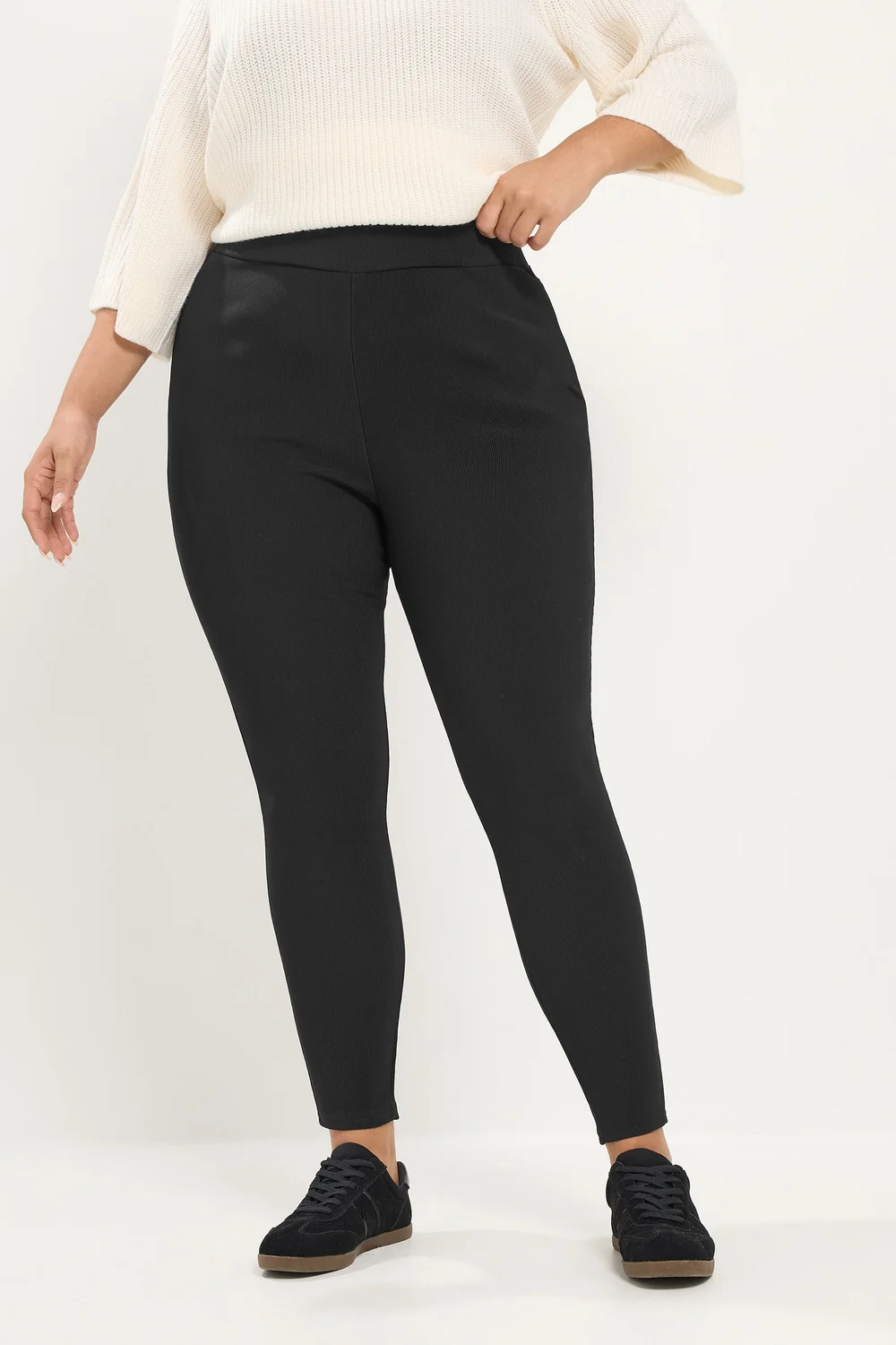 Yours Curve Black Rib Leggings - 22 Image 1