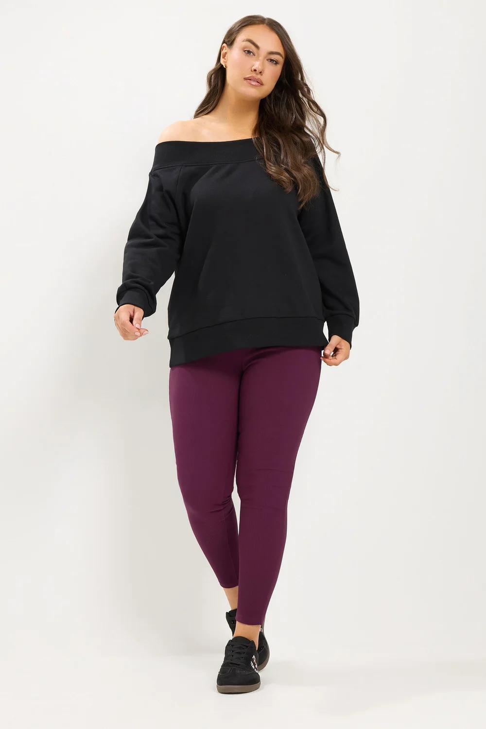 Yours Curve Burgundy Red Rib Leggings - 20 Image 2