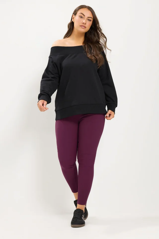 Yours Curve Burgundy Red Rib Leggings