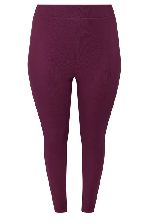 Yours Curve Burgundy Red Rib Leggings - 20 Image 5