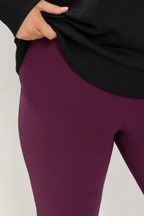 Yours Curve Burgundy Red Rib Leggings - 20 Image 4