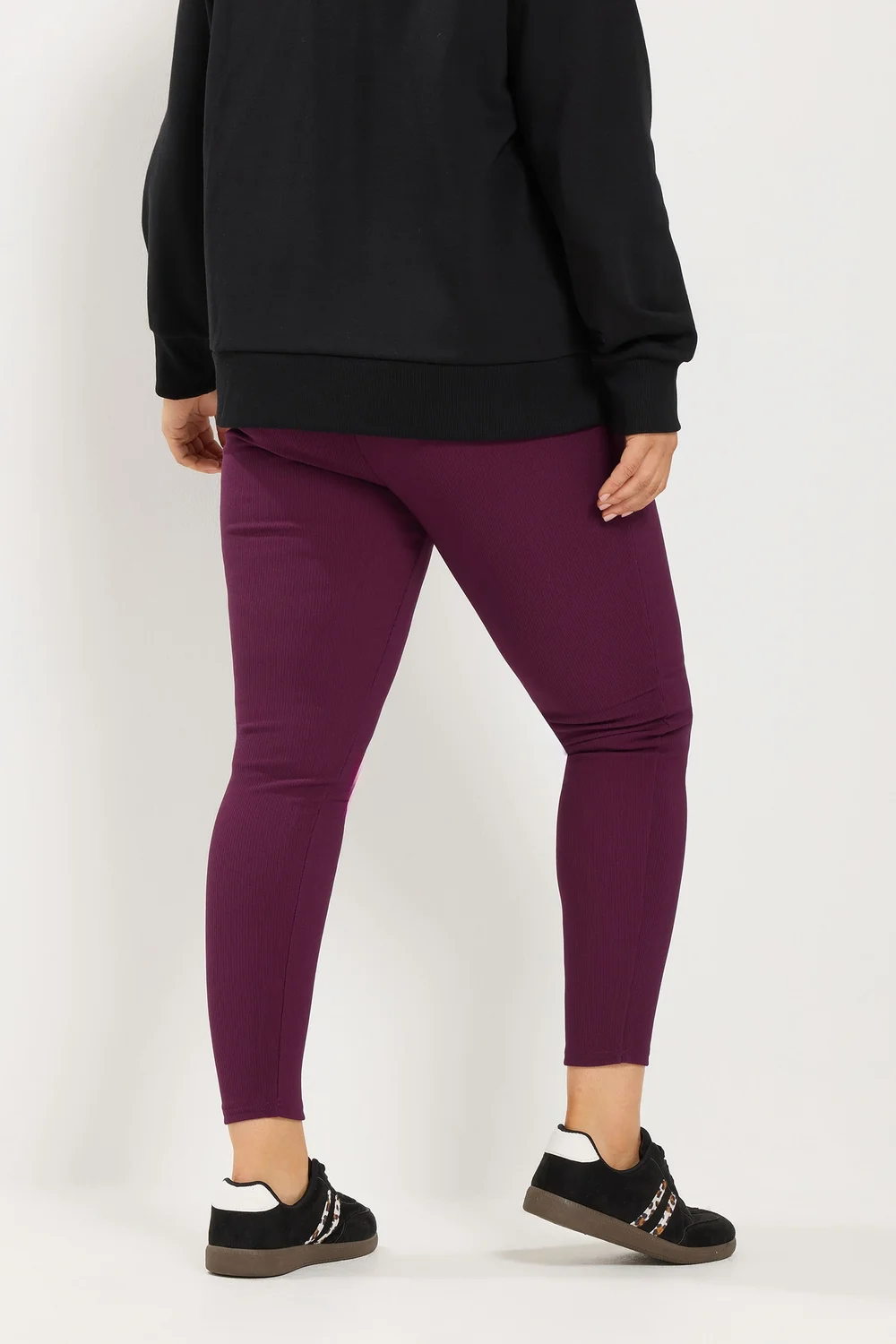 Yours Curve Burgundy Red Rib Leggings - 20 Image 3
