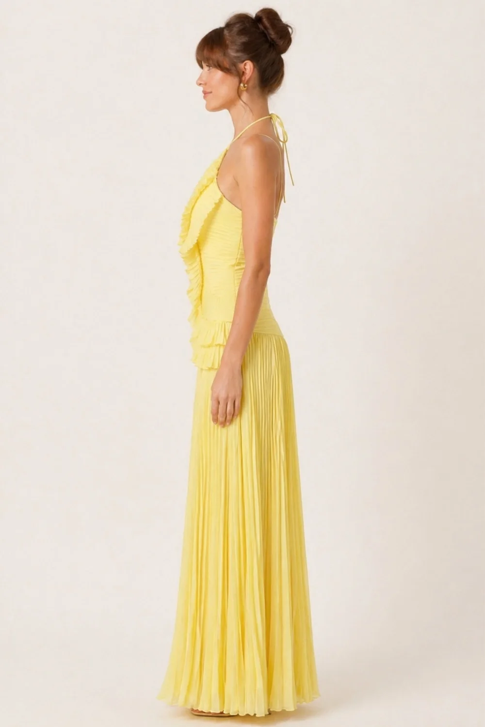 Style Cheat Yellow Pleated Halter Maxi Dress - 14 Image 2