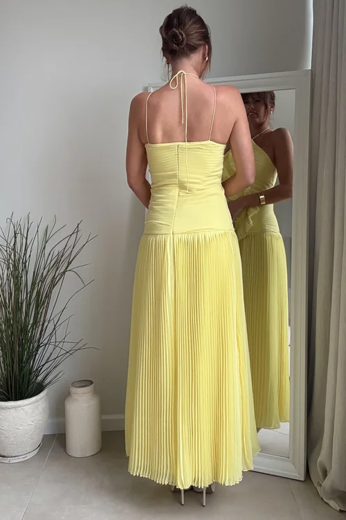 Style Cheat Yellow Pleated Halter Maxi Dress - 14 Image 6