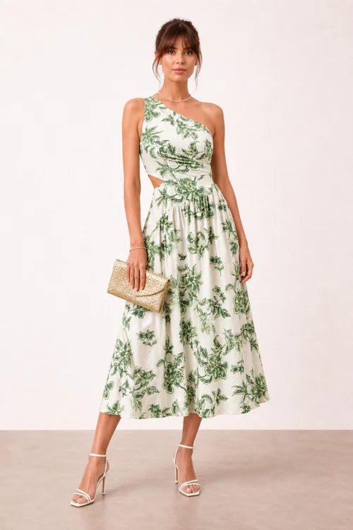 Style Cheat Jasmine Green Print Midi Dress - 16 Image 1