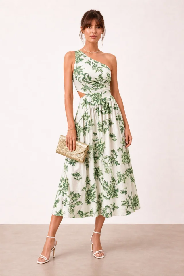 Style Cheat Jasmine Green Print Midi Dress