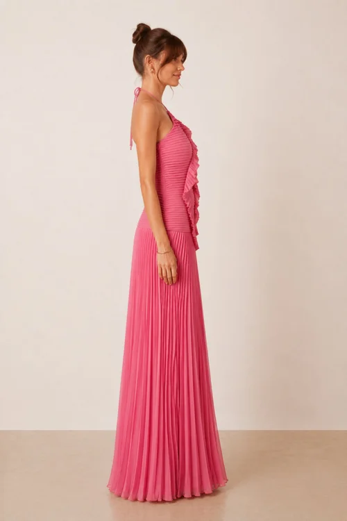 Style Cheat Pink Pleated Halter Maxi Dress - 14 Image 2
