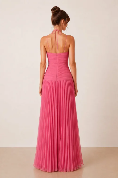 Style Cheat Pink Pleated Halter Maxi Dress - 14 Image 3