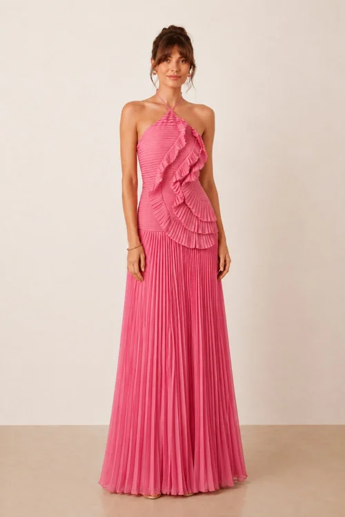 Style Cheat Pink Pleated Halter Maxi Dress - 14 Image 1