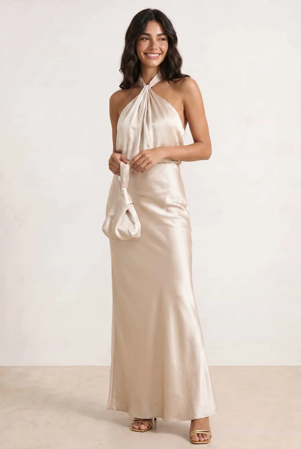 Style Cheat Champagne Twist Neck Satin Maxi Dress - 12 Image 6