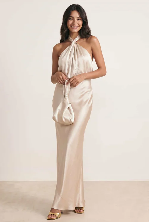 Style Cheat Champagne Twist Neck Satin Maxi Dress - 12 Image 4