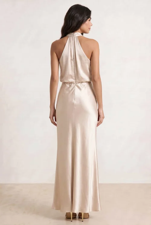 Style Cheat Champagne Twist Neck Satin Maxi Dress - 12 Image 5
