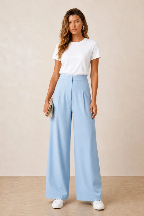 Style Cheat Pastel Blue Tailored Wide-Leg Trouser - 6 Image 1