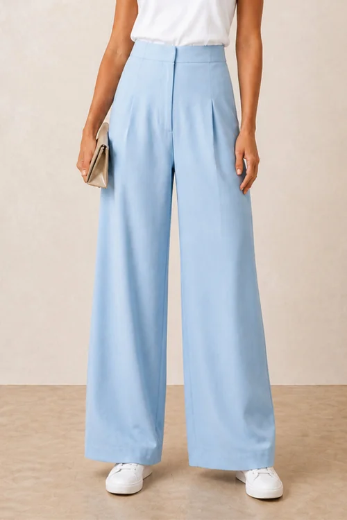 Style Cheat Pastel Blue Tailored Wide-Leg Trouser - 6 Image 4