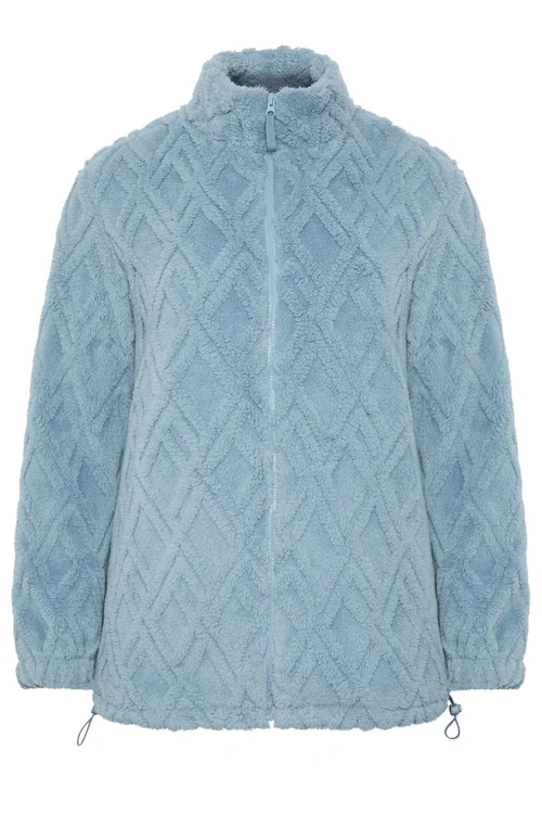Yours Curve Blue Textured Fleece Jacket - 16 Image 5