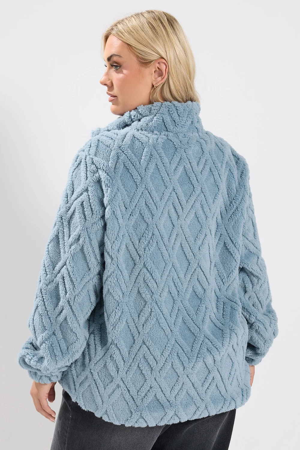 Yours Curve Blue Textured Fleece Jacket - 16 Image 3