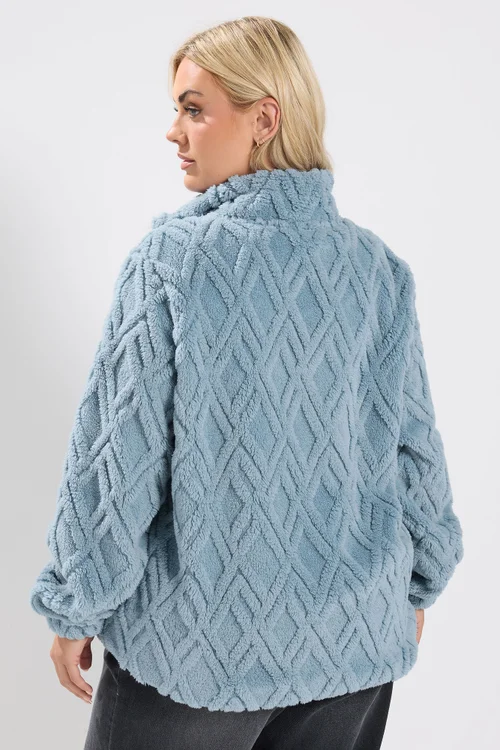 Yours Curve Blue Textured Fleece Jacket - 16 Image 3
