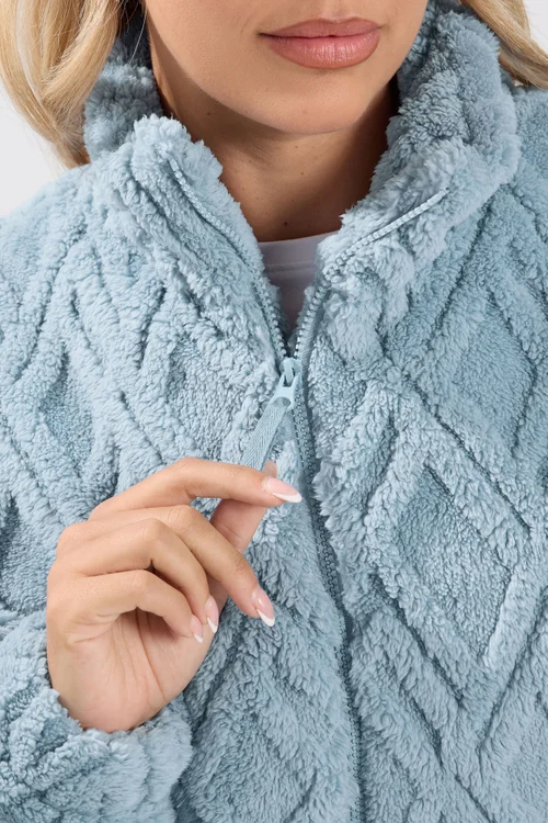 Yours Curve Blue Textured Fleece Jacket - 16 Image 4
