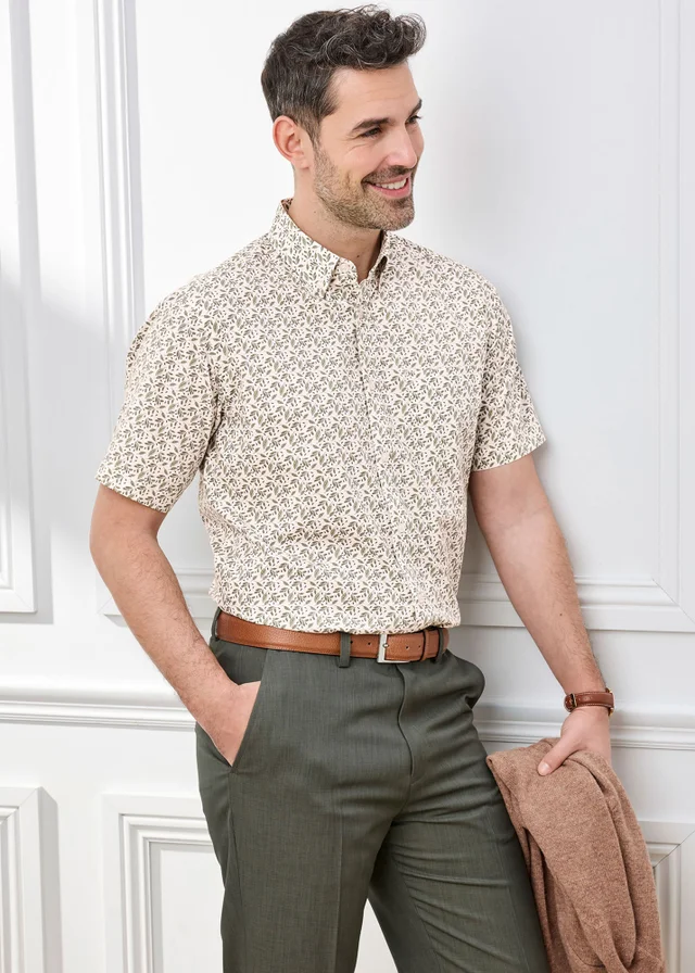 Cotton Traders Ecru Short Sleeve Easy-care Shirt