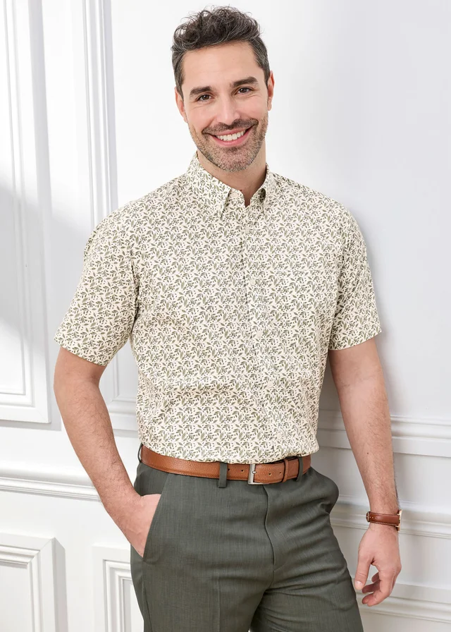 Cotton Traders Ecru Short Sleeve Easy-care Shirt