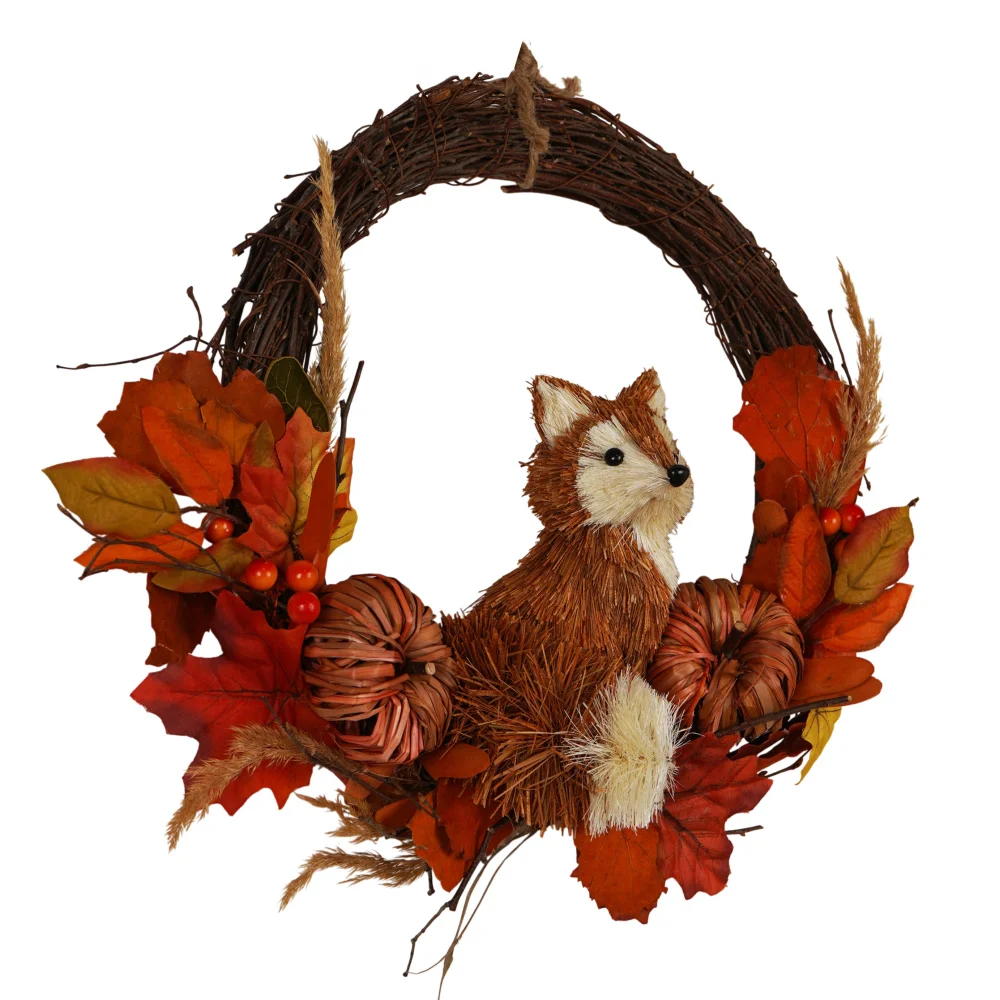 Country Living Rattan Fox Wreath - One Size Image 3