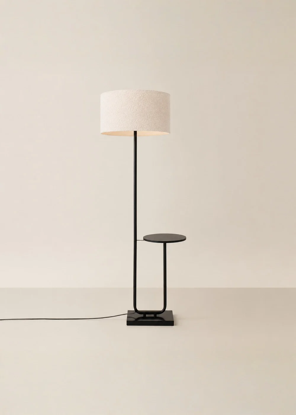 ValueLights Tavel Matt Black Floor Lamp with Cream Boucle Shade - One Size Image 3