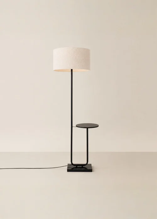 ValueLights Tavel Matt Black Floor Lamp with Cream Boucle Shade - One Size Image 3